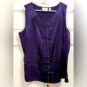 Chico’s Purple Satin Rhinestone Sleeveless Top L